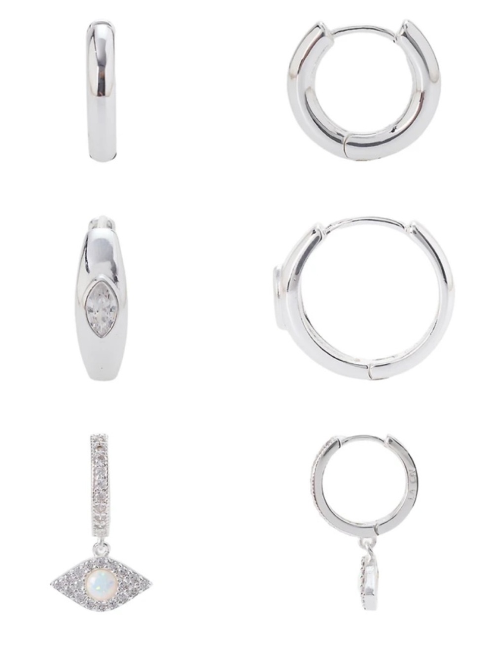 Unwritten Cubic Zirconia and Opal Evil Eye Hoop Trio Earring Set